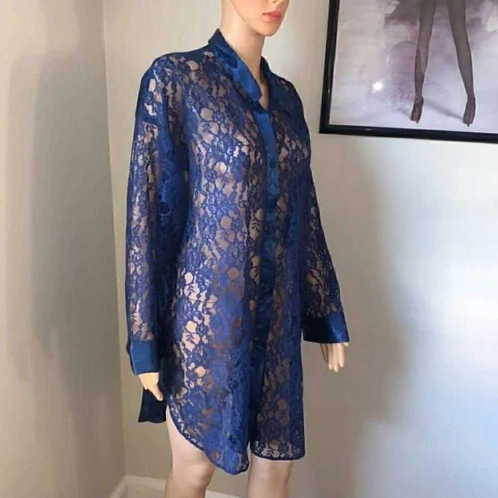 Victoria's Secret Robe M/L Vintage Gold Label Lace Nightgown Retro Collector